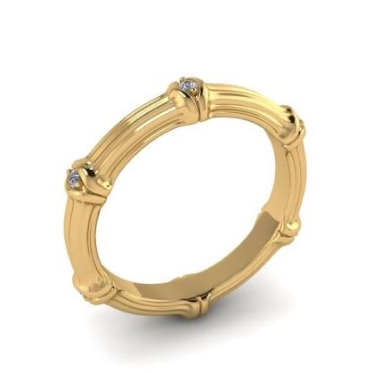 Обручальное кольцо бамбук из желтого золота с бриллиантами