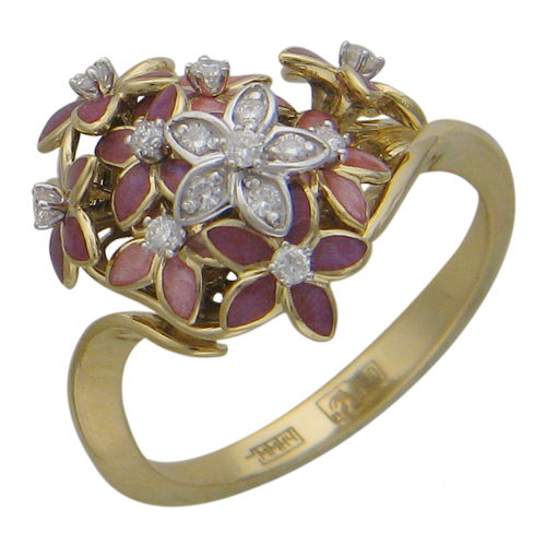 Золотое кольцо с эмалью и бриллиантами